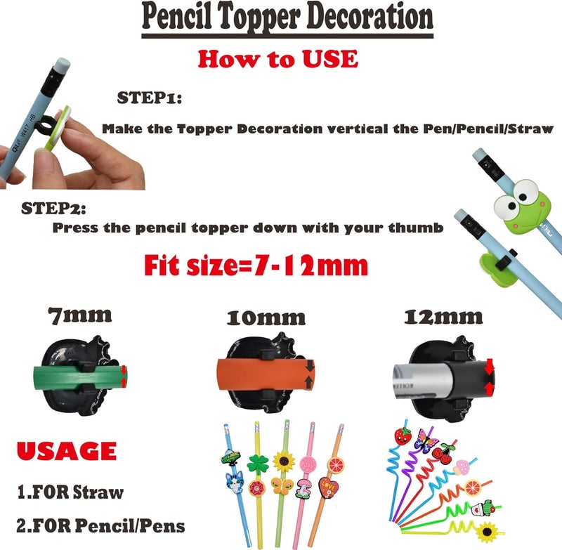 YEALQUE YEALQU 60PCS Random Different Pencil Topper Decoations Cute PVC Pencil Toppes Lovely Black Clip for Pupil/Junior Students Gifts Awards - Image 5